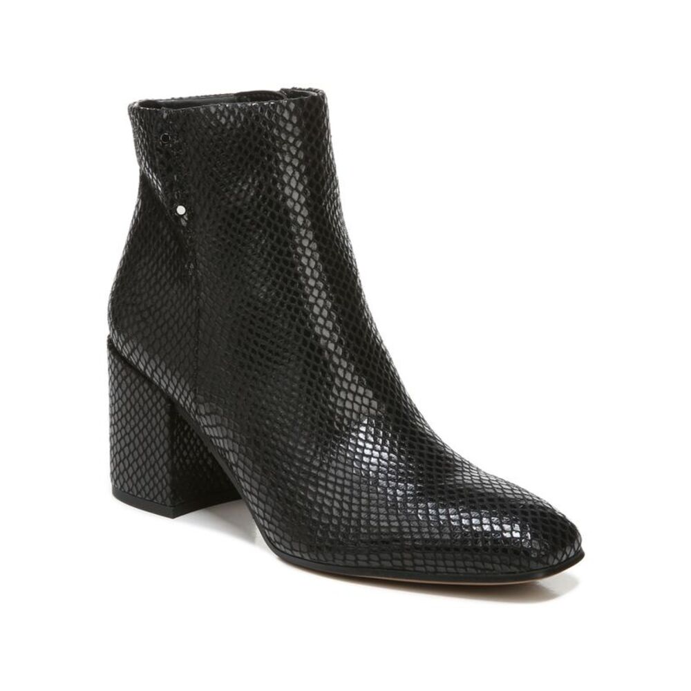 FRANCO SARTO Womens Black Snakeskin Marquee Almond Block Heel Heeled Boots 8 M
